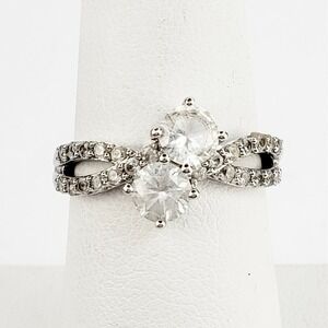 SUN Ring Sterling Silver 925 Size 7‎ Clear Sapphire Infinity Cross Bypass Stone